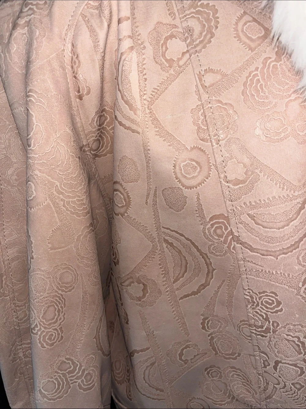 Vintage 80s Marvin Richard’s J Percy Blush suede Coat with Cream fur trim Size M